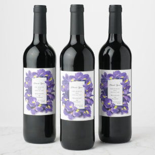 Étiquette Pour Bouteilles De Vin Remerciement floral aquarelle aux iris violets épo