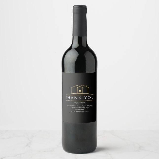 Étiquette Pour Bouteilles De Vin Remerciement immobilier pour recommandation d'entr (Devant)