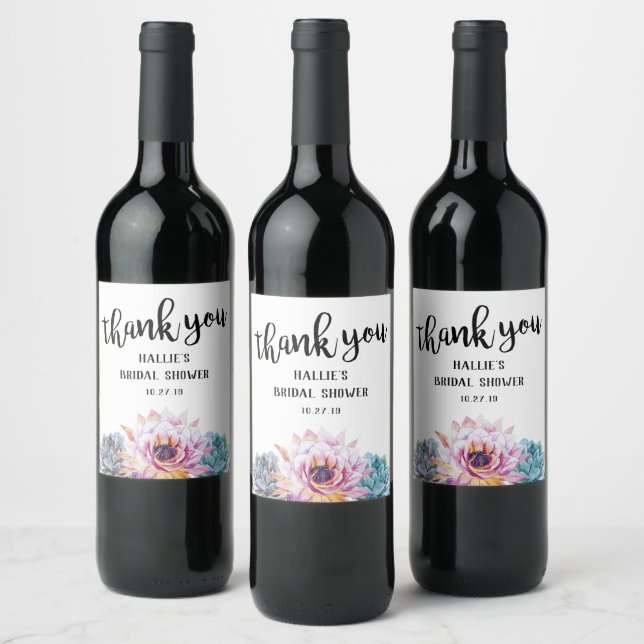 Étiquette Pour Bouteilles De Vin Remerciement Succulent (Bouteilles)