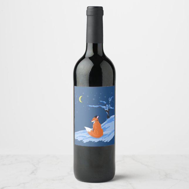 Étiquette Pour Bouteilles De Vin Renard nocturne d'hiver (Devant)