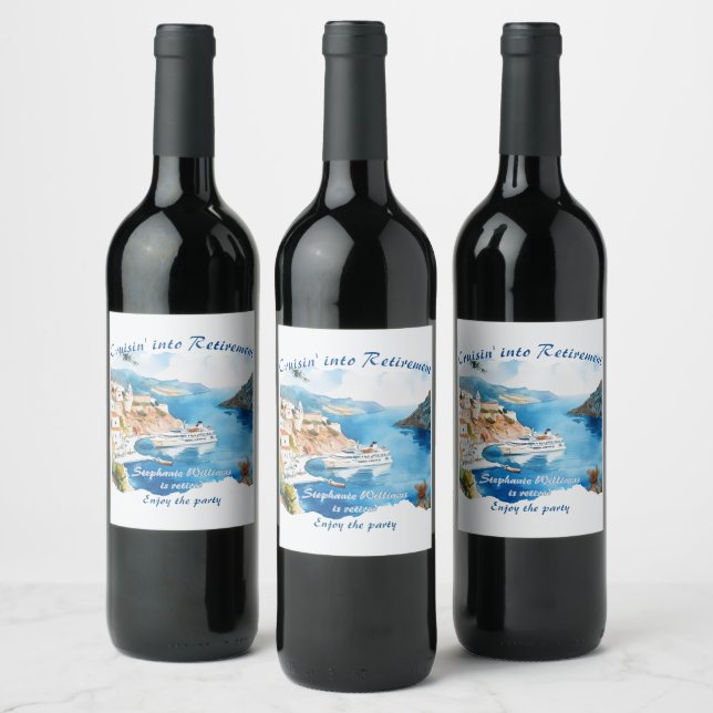 Étiquette Pour Bouteilles De Vin Retirement Party Cruising Destination Greece  (Bouteilles)