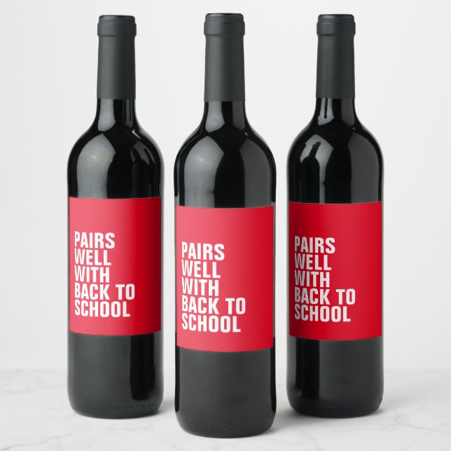 Étiquette Pour Bouteilles De Vin Retour à l'école drôle rouge (Bouteilles)