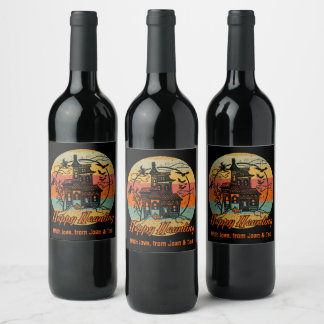 Étiquette Pour Bouteilles De Vin Retro Halloween Happy Haunting Haunting Haunting H