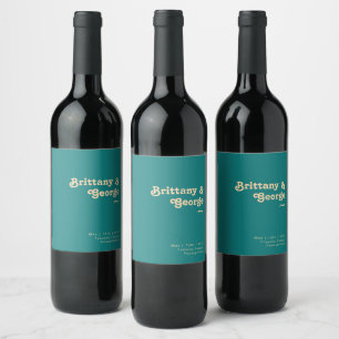 Étiquette Pour Bouteilles De Vin Rétro moderne   Mariage Turquoise Étiquette à vin
