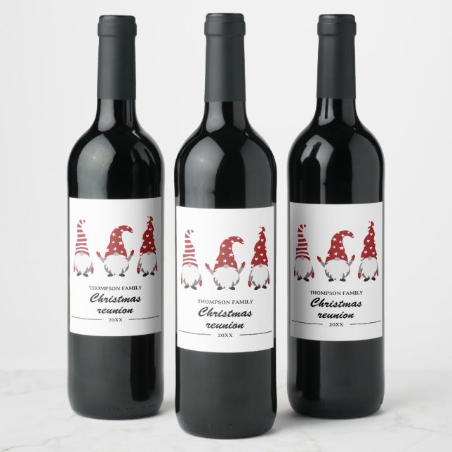 Étiquette Pour Bouteilles De Vin Retrouvailles familiales Gnomes de Noël (Bouteilles)