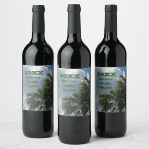 Étiquette Pour Bouteilles De Vin Réunion de famille tropicale Palmiers Vacances d'é