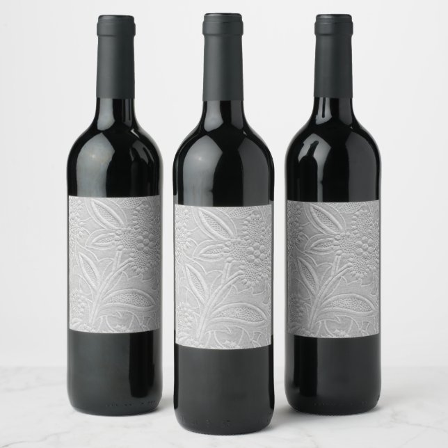 Étiquette Pour Bouteilles De Vin Revêtement floral gris (Bouteilles)