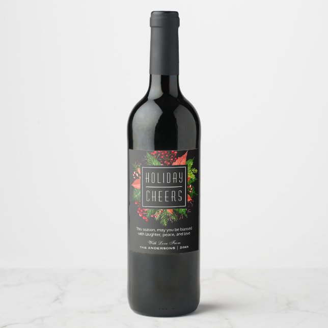Étiquette Pour Bouteilles De Vin Rires Paix et Amour | Vacances Fleurs (Devant)