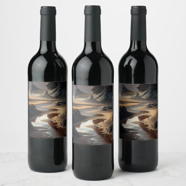 Étiquette Pour Bouteilles De Vin Rivage au coucher du soleil (Bouteilles)