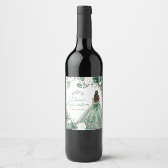 Étiquette Pour Bouteilles De Vin Robe verte Dusty Quinceañera (Devant)