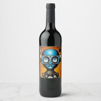 Étiquette Pour Bouteilles De Vin Robot futuriste rétro