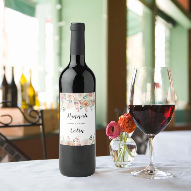 Étiquette Pour Bouteilles De Vin Romance intemporelle Floral Mariage de couronne (Créateur téléchargé)