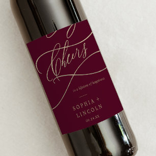 Étiquette Pour Bouteilles De Vin Romantic Burgundy Calligraphy Cheers Wine Labels