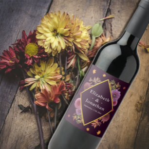 Étiquette Pour Bouteilles De Vin Romantique Automne Dahlia Mariage