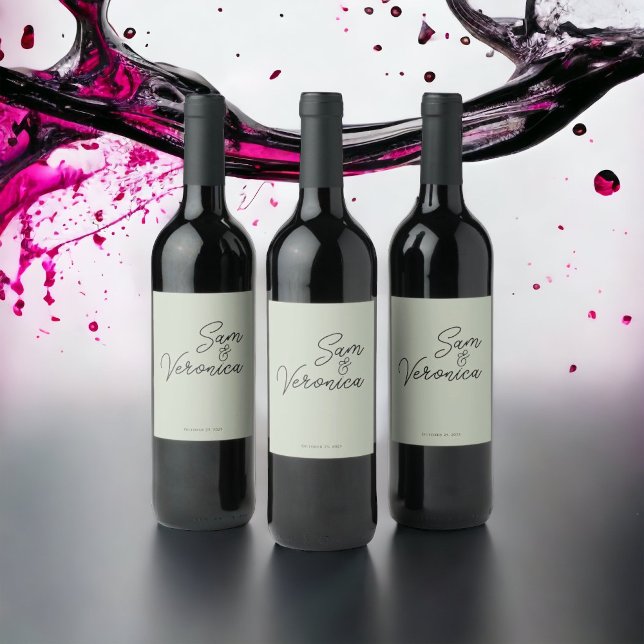 Étiquette Pour Bouteilles De Vin Romantique minimaliste Sage Mariage Étiquette de v (Créateur téléchargé)