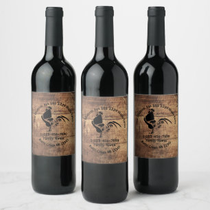Étiquette Pour Bouteilles De Vin Rooster Silhouette Famille Adresse Domicile