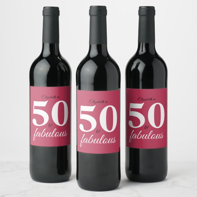 Étiquette Pour Bouteilles De Vin Rose 50 Et Fabuleux Anniversaire (Bouteilles)