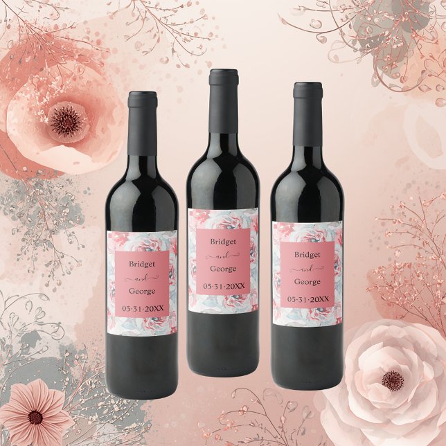 Étiquette Pour Bouteilles De Vin rose apricot fleuri apricot mariage (Créateur téléchargé)