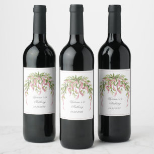 Étiquette Pour Bouteilles De Vin Rose Elégant Mariage de verdure personnalisée