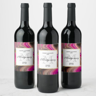 Étiquette Pour Bouteilles De Vin Rose et Noir avec des persiennes d'or Faire du vin