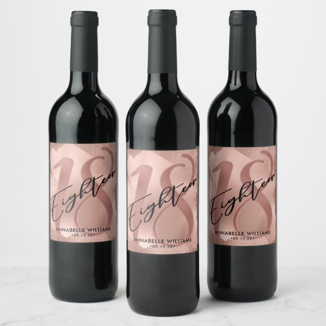 Étiquette Pour Bouteilles De Vin Rose Gold Faux Foil 18e anniversaire (Bouteilles)