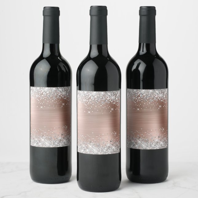 Étiquette Pour Bouteilles De Vin Rose Gold Pailleté Argenté Vierge (Bouteilles)