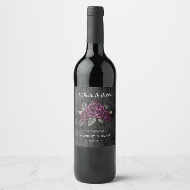Étiquette Pour Bouteilles De Vin Rose gothique Mariage d'Halloween (Devant)
