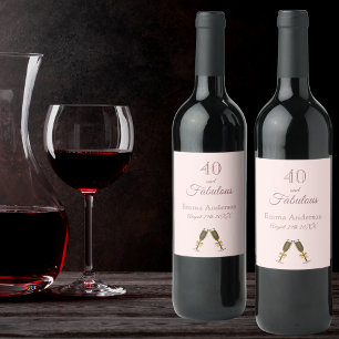 Étiquette Pour Bouteilles De Vin Rose or 40 fabuleux anniversaire fête rose monogra