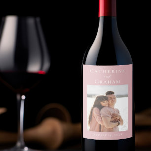 Étiquette Pour Bouteilles De Vin Rose Poussiéreux Rose Mariage Couple Photo Personn