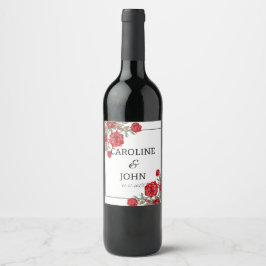 Étiquette Pour Bouteilles De Vin Rose rouge Mariage floral