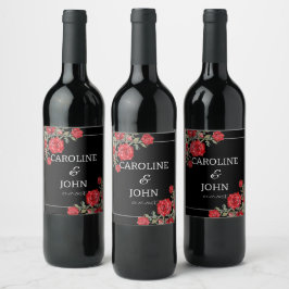 Étiquette Pour Bouteilles De Vin Rose rouge Mariage floral