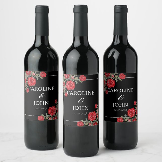 Étiquette Pour Bouteilles De Vin Rose rouge Mariage floral (Bouteilles)