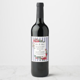 Étiquette Pour Bouteilles De Vin Rose sauvage et perse de vigne à rayures Étiquett