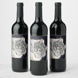 Étiquette Pour Bouteilles De Vin Rose un chat aux yeux verts saisissants