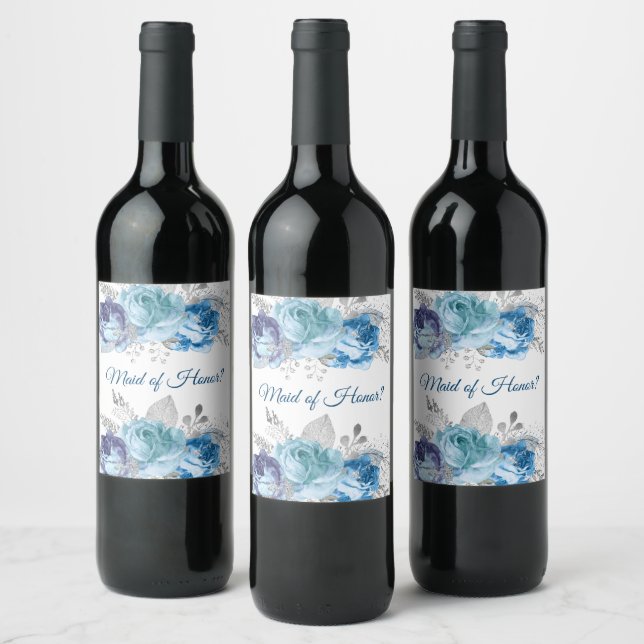 Étiquette Pour Bouteilles De Vin Roses Bleus brillant Feuilles (Bouteilles)