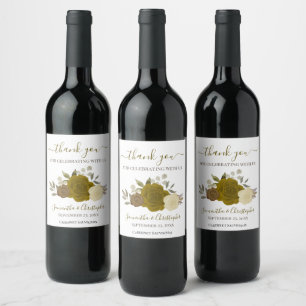 Étiquette Pour Bouteilles De Vin Roses or et jaune Elégant Merci de mariage