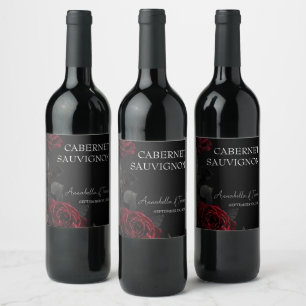 Étiquette Pour Bouteilles De Vin Roses Rouges sur Mariage Floral Gothique Noir Hume