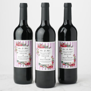 Étiquette Pour Bouteilles De Vin Roses sauvages et Lavande numérique Étiquette de v