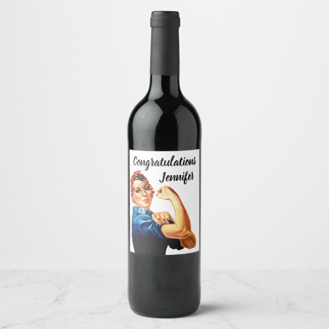 Étiquette Pour Bouteilles De Vin Rosie le Riveter Personnalisez (Devant)