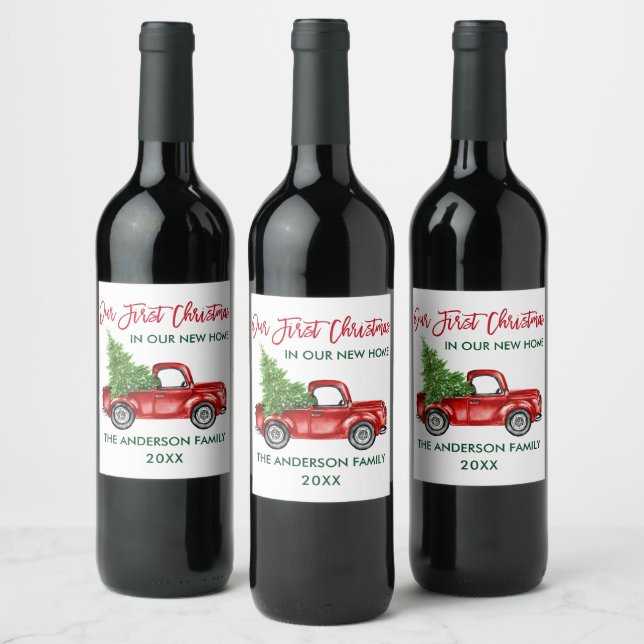 Étiquette Pour Bouteilles De Vin Rouge Bracelet Script Premier Noël Nouveau Camion (Bouteilles)