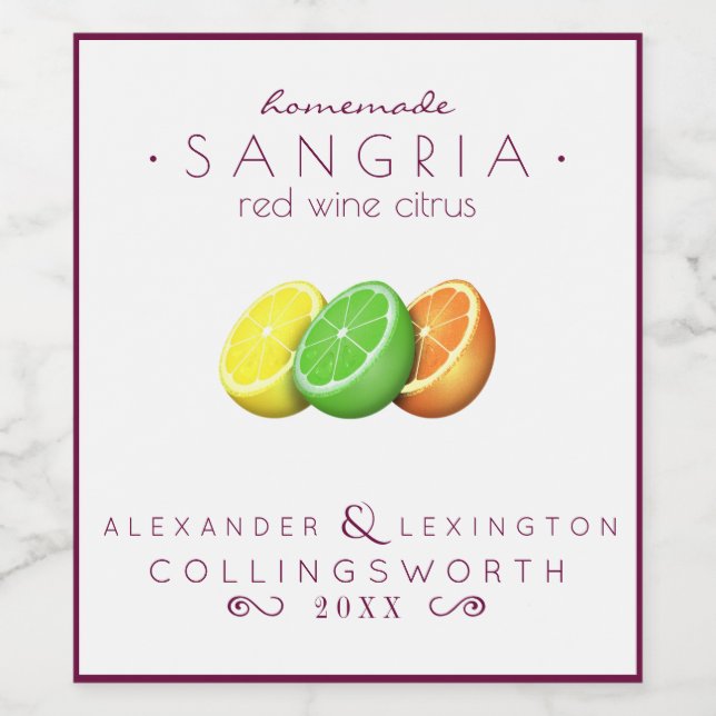 Étiquette Pour Bouteilles De Vin Rouge de Sangria (Étiquettes simples)