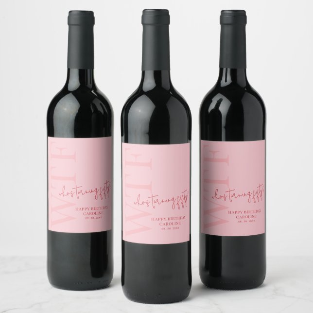 Étiquette Pour Bouteilles De Vin Rouge rose moderne 50e anniversaire (Bouteilles)