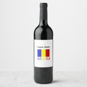 Étiquette Pour Bouteilles De Vin Roumanie et drapeau roumain avec votre nom