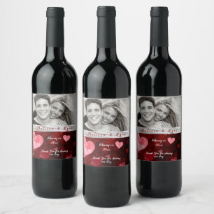 Étiquette Pour Bouteilles De Vin Ruban en argent Valentine Hearts