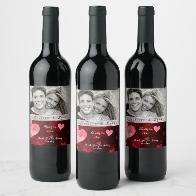 Étiquette Pour Bouteilles De Vin Ruban en argent Valentine Hearts (Bouteilles)