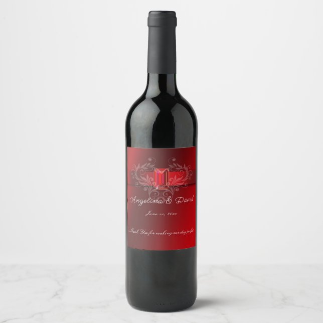 Étiquette Pour Bouteilles De Vin Ruban Rouge Élégant Étincelant Rubis (Devant)