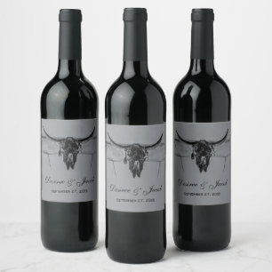 Étiquette Pour Bouteilles De Vin Russe Gris Noir Vache Occidentale Mariage crâne
