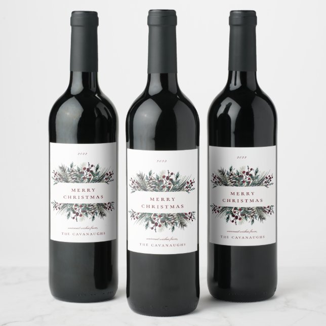 Étiquette Pour Bouteilles De Vin Russe Winter Boughs Holiday (Bouteilles)