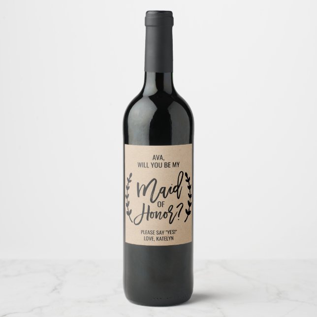 Étiquette Pour Bouteilles De Vin Rustic Chic Serez-vous ma servante d'honneur (Devant)