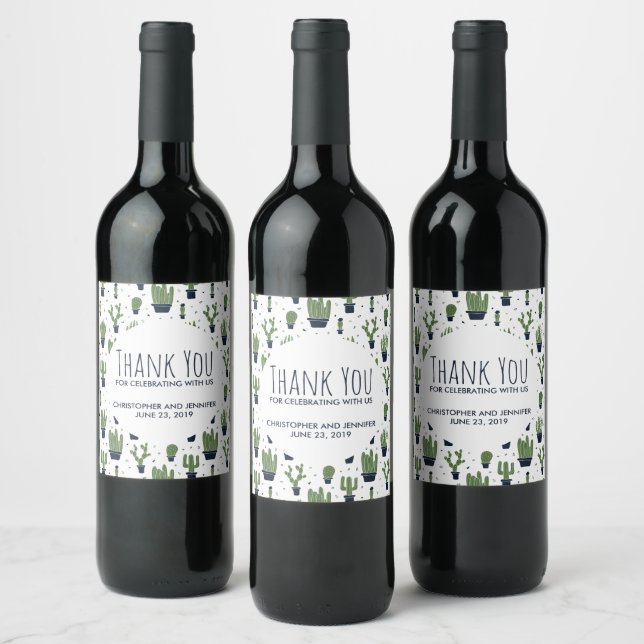 Étiquette Pour Bouteilles De Vin Rustic Dark Green Cactus Motif (Bouteilles)